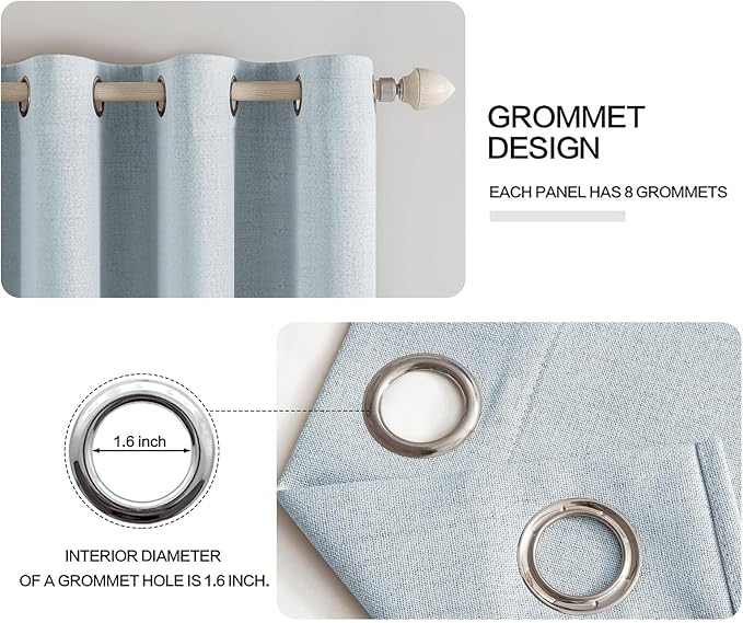 MIULEE Linen Textured Curtains for Bedroom Solid 100% Blackout Thermal Insulated Chambray Blue Grommet Room Darkening Curtains & Drapes Luxury Decor for Living Room Nursery 52 x 63 Inch (2 Panels)