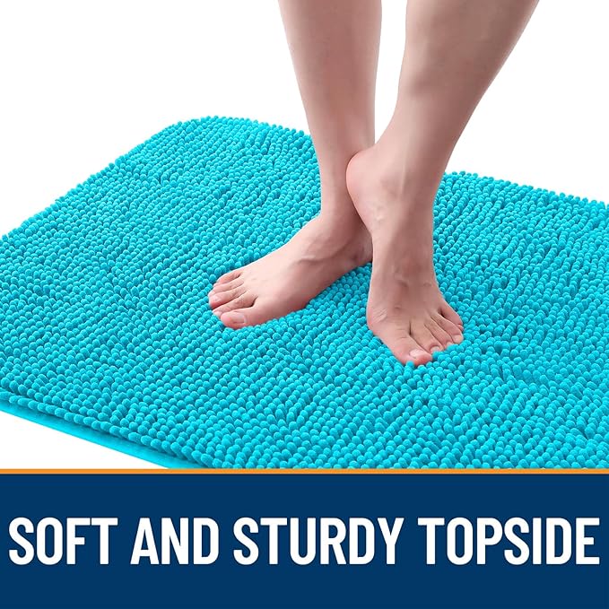 OLANLY Dog Door Mat for Muddy Paws 35x24, Absorbs Moisture and Dirt, Absorbent Non-Slip Washable Doormat, Quick Dry Chenille Mud Mat for Dogs, Entry Indoor Entryway Carpet for Inside Floor, Aqua Blue