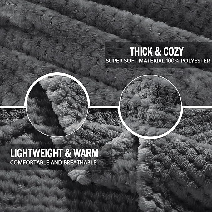 Exclusivo Mezcla Fleece Bed Blanket King Size, Super Soft and Warm Blankets for Couch, Sofa and Bed Waffle Textured, Cozy, Fuzzy and Lightweight (Dark Grey, 90x104 Inches)