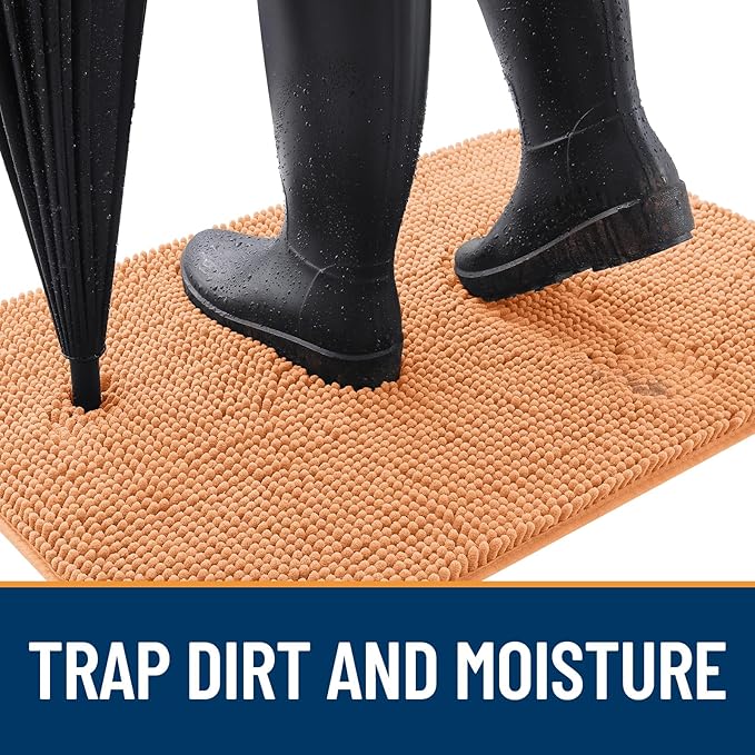 OLANLY Dog Door Mat for Muddy Paws 70x46, Absorbs Moisture and Dirt, Absorbent Non-Slip Washable Doormat, Quick Dry Chenille Mud Mat for Dogs, Entry Indoor Entryway Carpet for Inside Floor, Orange