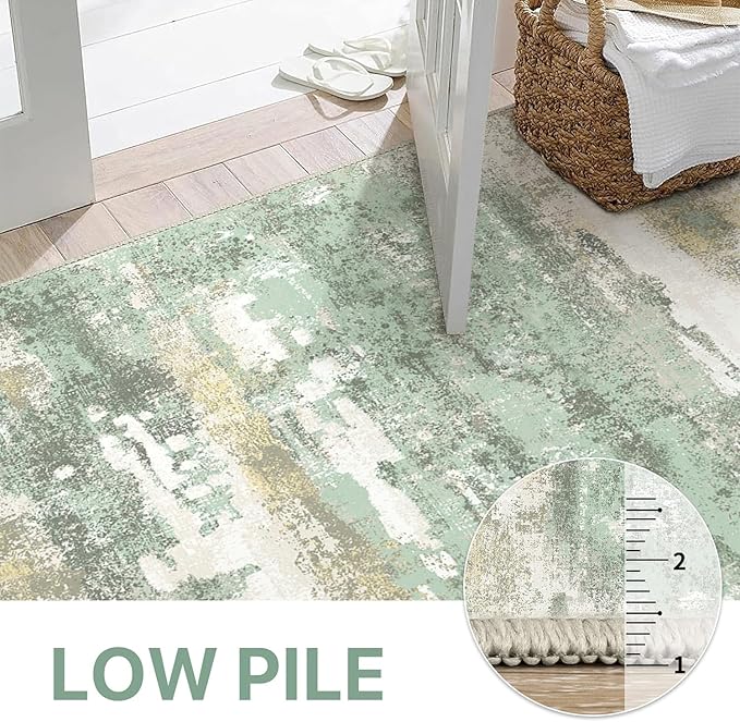 BEIMO Area Rugs 8x10 for Living Room Bedroom, Modern Abstract Machine Washable Large Light Green Rug Soft Rug, Low Pile Floor Carpet with Non Slip Backing for Dining Room