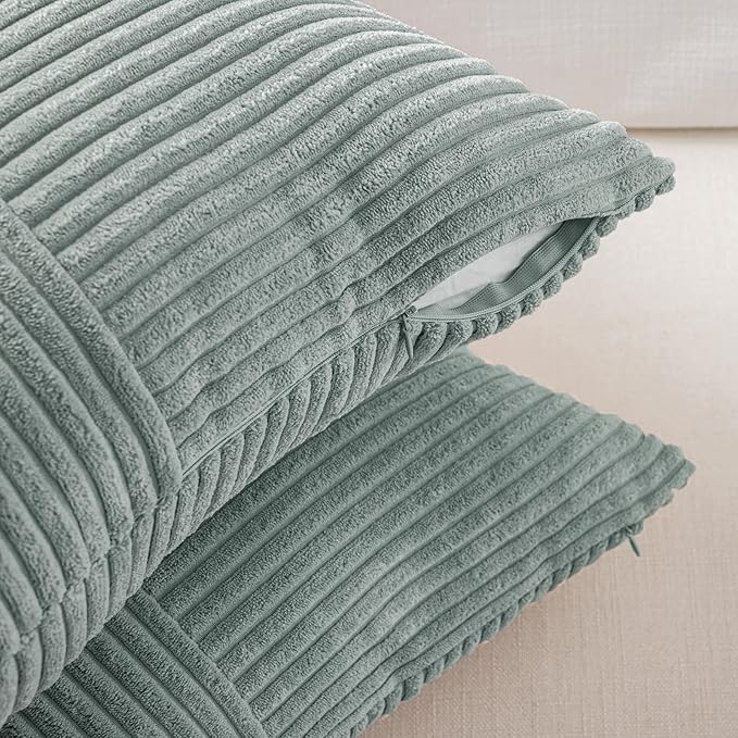 Fancy Homi 2 Packs Grey Blue Euro Decorative Throw Pillow Covers 26x26 Inch for Couch Bed Sofa, Rustic Farmhouse Boho Home Decor, Soft Corss Corduroy Patchwork Textured Square Cushion Case 66x66 cm