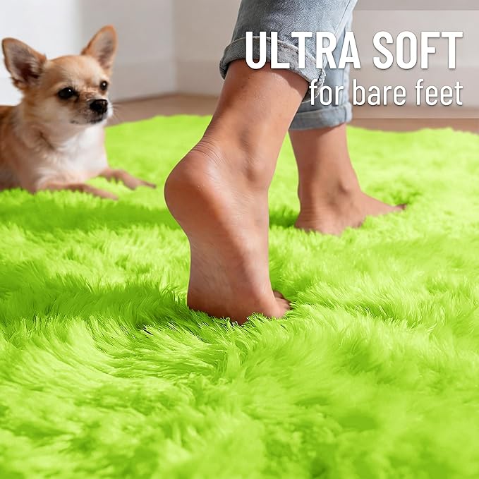 OLANLY 5x7 Machine Washable Large Area Rugs for Living Room, Bedroom, Soft Fluffy Shaggy Bedside Rug, Indoor Floor Carpet for Kids Girls and Boys, Dorms, Nursery, Home Decor Aesthetic, Lime Green