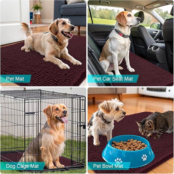 OLANLY Dog Door Mat for Muddy Paws 70x24, Absorbs Moisture and Dirt, Absorbent Non-Slip Washable Doormat, Quick Dry Chenille Mud Mat for Dogs, Entry Indoor Entryway Carpet for Inside Floor, Russet