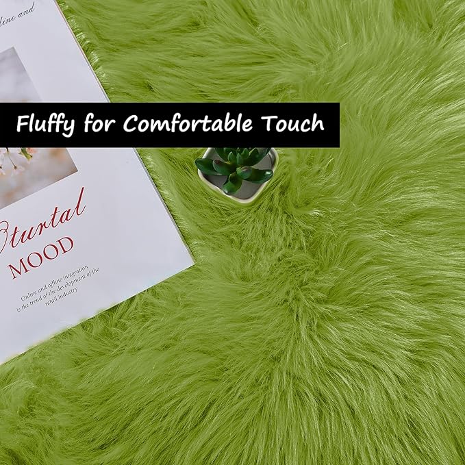 Goolela Lime Green Circle Rugs 4ft Fluffy Fuzzy Furry Rug for Bedside Bedroom Playroom Shag Faux Sheepskin Fur Soft