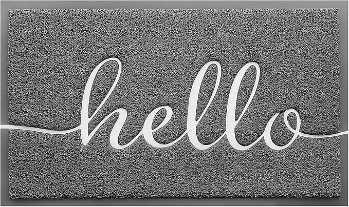 CozyBounty Door Mat Hello Mats Outdoor Indoor Non-Slip Doormat for Entryway Low-Profile Floor Mat for Yard, Garage, High Traffic Areas (30"x17.5", Grey)