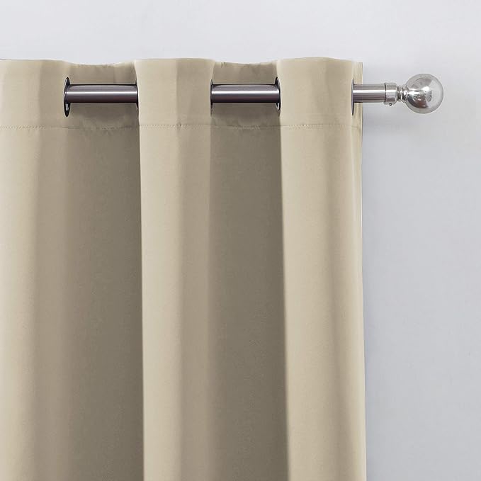 LEMOMO Beige Blackout Curtains 66 x 63 Inch Length/Set of 2 Curtain Panels/Thermal Insulated Room Darkening Blackout Curtains for Bedroom