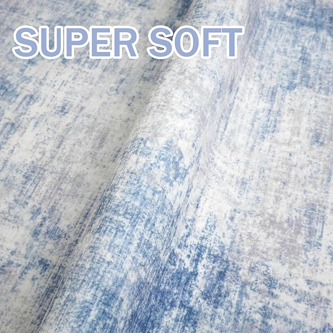 IOHOUZE Abstract Area Rugs 6x9 Ft Washable Rugs for Living Room, Non Slip Dining Room Rug, Printed Faux Wool Rugs for Bedroom, Floor Carpet for Office Nursery Playroom, Light Blue Grey