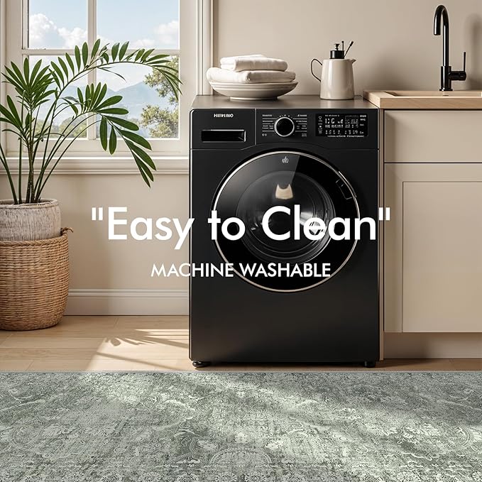 2x3 Entryway Area Rug Washable - Neutral Small Entry Rug Kitchen Rug Runner Vintage Soft Floor Mat Non Slip Indoor Farmhouse Carpet for Bedroom Bathroom Living Room (Muted Sage Green)