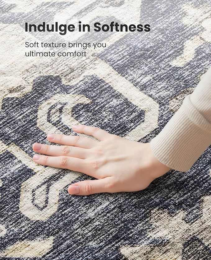 AMADA HOMEFURNISHING 2'6"x10' Washable Area Rug, Low-Profile Entryway Rug with Non-Slip Backing & Durable Edge Binding, Vintage Rug Pattern, Small Rugs for Entryway, Kitchen & Living Room