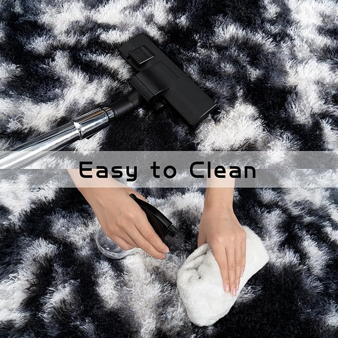 Pionblank Large Area Rug for Living Room 10x14, Fuzzy Modern Shag Rug, Fluffy Plush Non Slip Soft Furry Carpet for Bedroom Kids Room Nursery Teens Dorm Home Decor, Black White