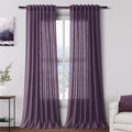 Nanspring Plum Linen Curtains 90 Inch Long 2 Panels Set for Bedroom Living Room Plum Linen Textured Window Drapes Semi Sheer Light Filtering Rod Pocket Back Tab Farmhouse Curtain 52x90