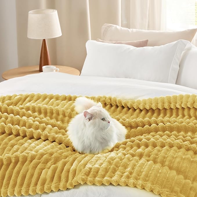 Bedsure GentleSoft Yellow California King Size Blanket for Couch - Cozy Soft Blankets for Women, Cute Small Fleece Throws for Girls, Birthday Gifts for Women, 102x96 Inches