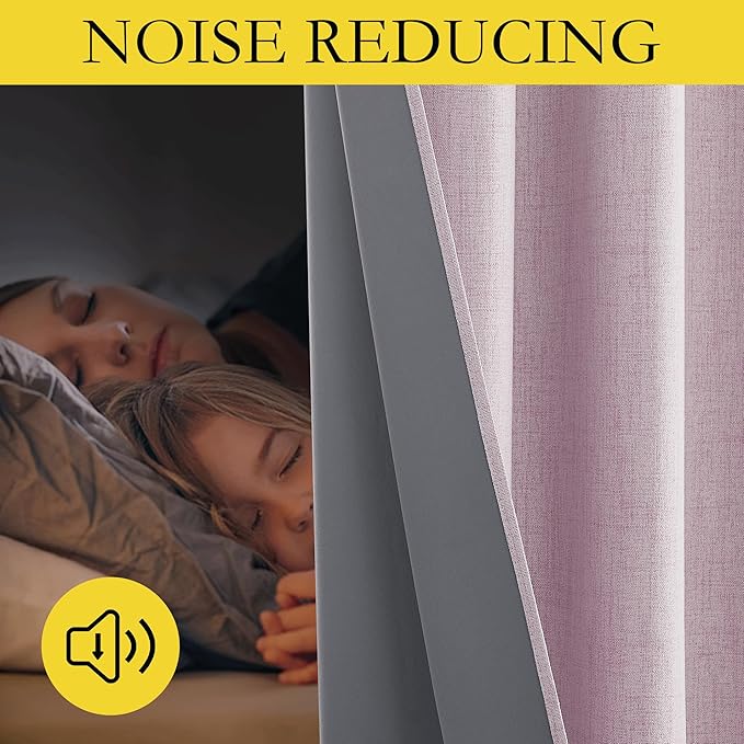 NICETOWN Pink Vintage Linen 100% Blackout Curtains for Living Room, Thermal Insulated Curtains 108" Long, Noise Reducing Window Treatment Drapes for Hall Room, 52" Wide Per Panel, Set of 2