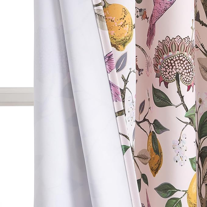 Topfinel Extra Long 108 Inches Curtains for Large Window Funky Baby Pink Tall Light Blocking Floral Hummingbird Fancy Coquette Preppy Curtains Grommet Microfiber High Ceiling Curtains 2 Panels 9FT