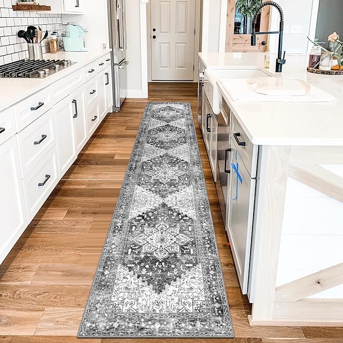 Yamaziot Washable Runner Rug, 2x10 Non-Slip Boho Vintage Hallway Rug Runner with Rubber Backing, Stain Resistant & Distressed Carpet Runner for Bedroom, Kitchen, Laundry, Entrance