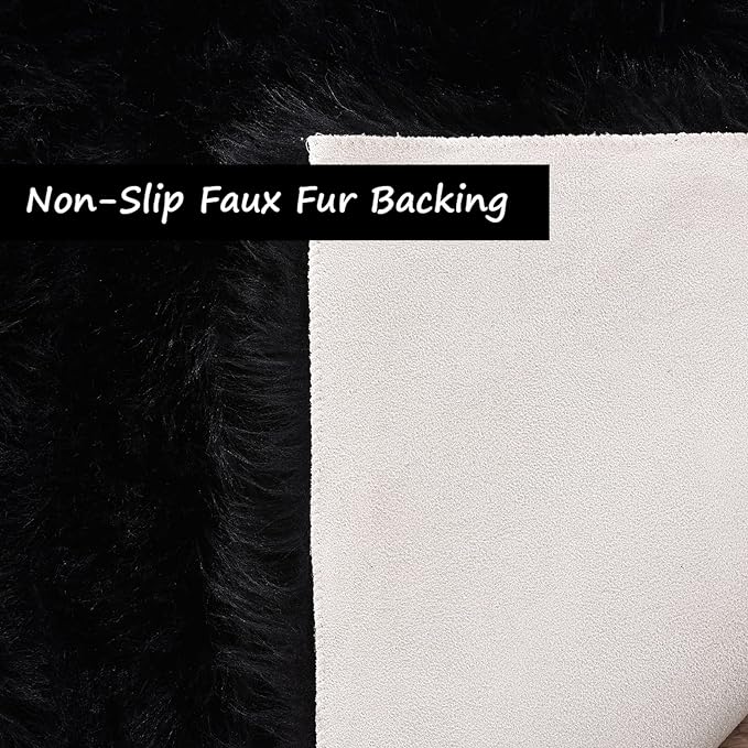 Goolela Black Round Rug 4ft Circle Fluffy Fuzzy Furry Rug for Bedroom Living Room Dorm Faux Sheepskin Fur Shaggy