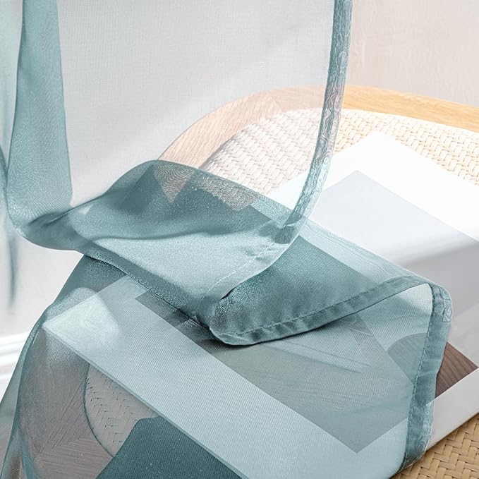 MIULEE Dusty Blue Sheer Curtains 90 Inches Long, 4 Panels Set, Light Filtering Rod Pocket Voile Drapes for Living Room and Bedroom, Airy Soft Fabric Window Treatments, 42 x 90 Inches