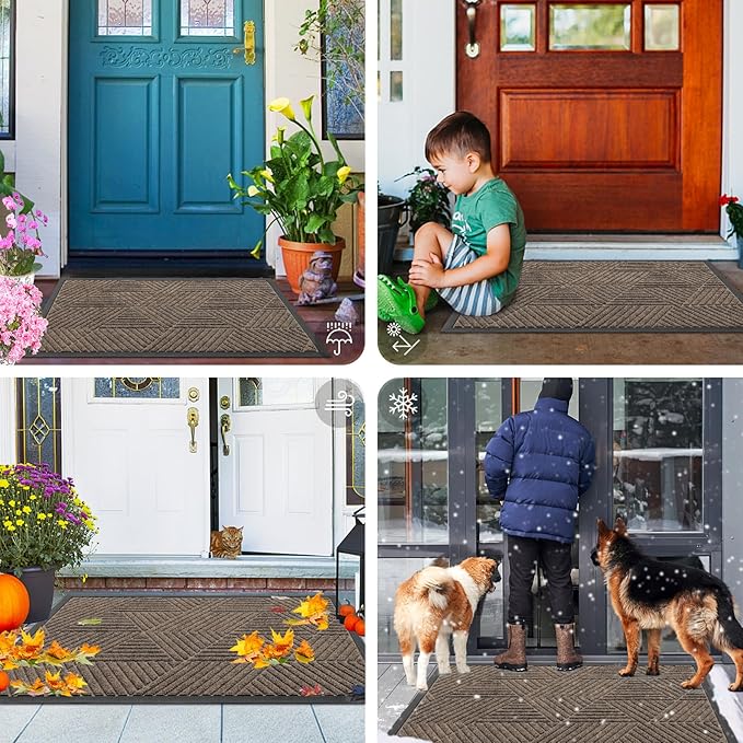 Smiry Front Door Mat Outside Entrance, Heavy Duty Sturdy Natural Rubber Doormat, Trap Dirt and Moisture, Easy Clean Low Profile Welcome Floor Mats for Indoor Outdoor Entry, 35X23 Inch, Mixed Khaki