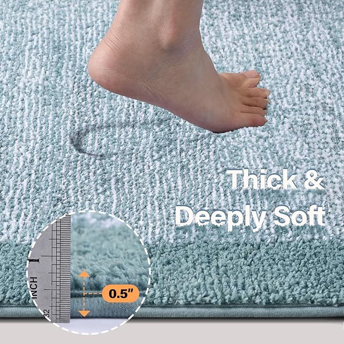 Bathroom Rugs 24x17 Non Slip Washable, Dusty Blue Bath Mat for Bathroom Floor Tub, Soft Absorbent Quick Dry Mats for Shower, Bathtub,Home Decor
