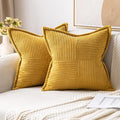 MIULEE Decorative Throw Pillow Covers for Couch Bed Livingroom 20x20 Inch Set of 2 Fall Mustard Yellow Boho Accent Throw Pllows Broadside Striped Patchwork Soft Corduroy Pillowcases