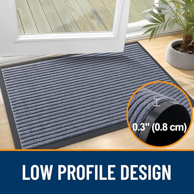 OLANLY Front Door Mat Indoor Outdoor Entrance, 2-Pack 47 x 23 Inch, Waterproof Heavy Duty Doormat, Fade Resistant, Low Profile, Easy Clean Patio Porch Welcome Floor Mats for Entry, Ash Grey