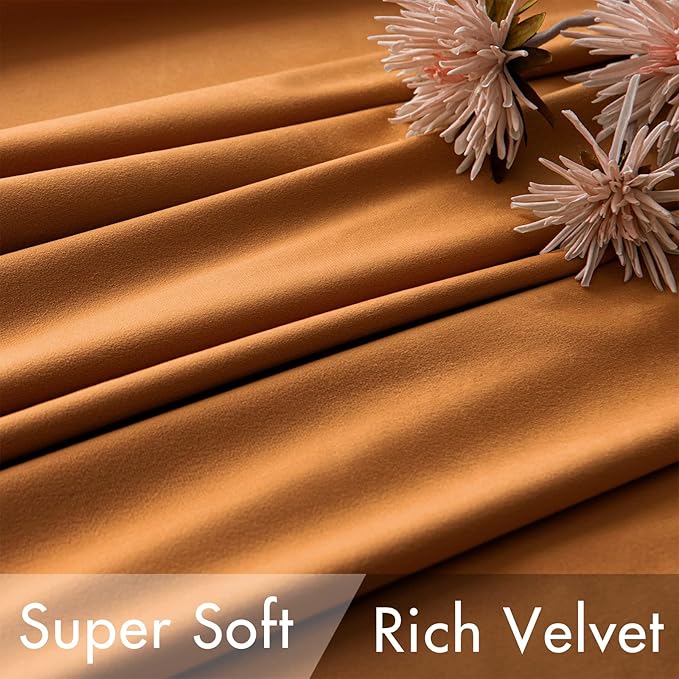 MIULEE Velvet Curtains 96 inches 2 Panels - Luxury Blackout Curtains for Bedroom Living Room Thermal Insulated Super Soft Window Drapes Rod Pocket & Back Tab, Gold Brown, W52 x L96 inches