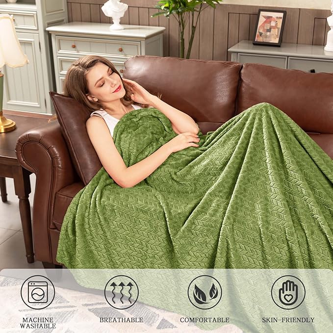 inhand Sage Green Fleece King Blanket for Bed, Super Soft Flannel Cozy Blankets for Adults, Lightweight Leaves Pattern Fuzzy Blanket for Office,Warm Plush Blankets for All Season, 90x108 Inches