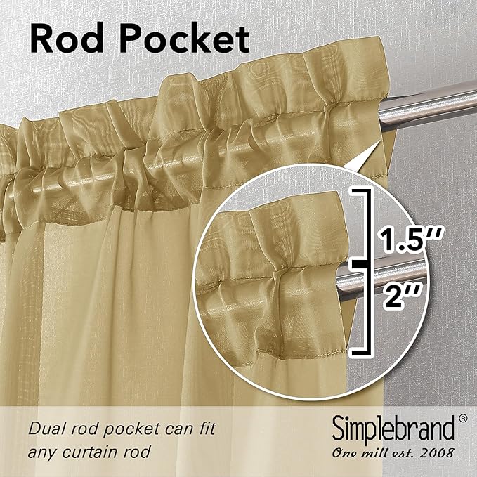 Simplebrand Gold Sheer Curtains 84 Inches Long, Light Filtering Rod Pocket Solid Color Window Sheer Curtain Panels, Elegant Curtains & Drapes for Living Room, Bedroom 2 Panels, 59" W x 84" L