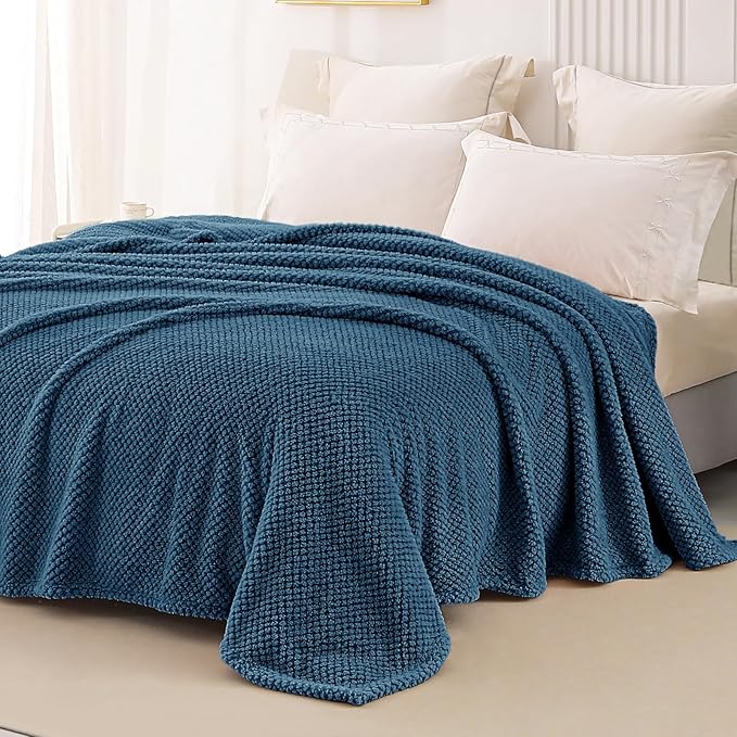 Whale Flotilla Twin Size Fuzzy Fleece Blanket for Bed, 60x80 Inch Fluffy Warm Soft Jacquard Blankets for All Season, Lightweight and Cozy, Navy Blue