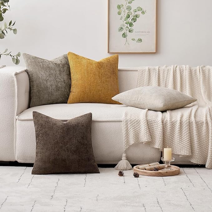 MIULEE Pack of 2 Couch Throw Pillow Covers 16x16 Inch Neutral Dark Brown Boho Accent Decorative Pillow Covers Soft Chenille Farmhouse Cushion Covers for Home Decor Bed Sofa Living Room