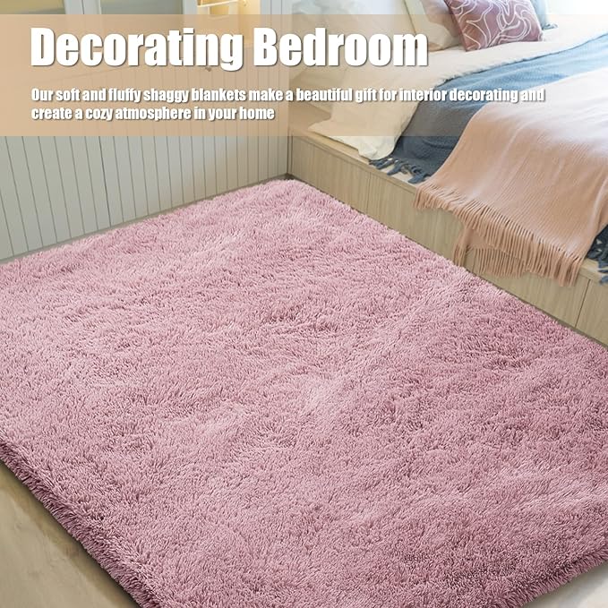 Shag Area Rug for Bedroom 4x6,Blush Fluffy Area Rugs for Living Room,Soft Fuzzy Rug Non-Shedding Indoor Plush Carpet for Kids Bedroom Nursery Dorm Home Decor