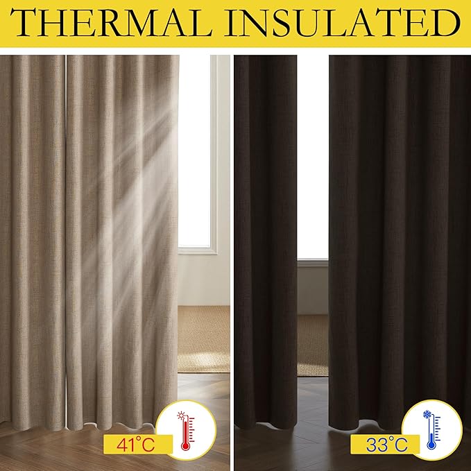 NICETOWN Burlap Vintage Open Linen Weave Flax Thermal Curtains, 100% Blackout Curtains 45" Long for Dining Room, Soundproof Window Treatment Drapes for Kitchen, 42" Wide Per Panel, Set of 2