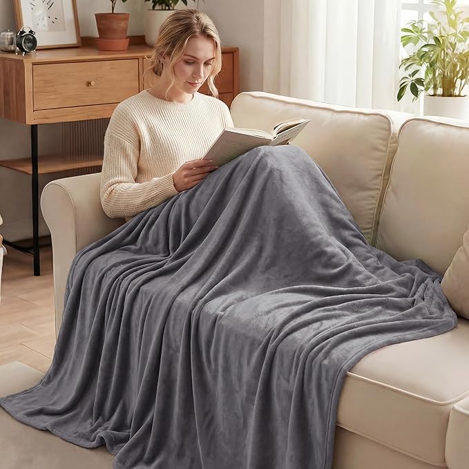 Exclusivo Mezcla Fleece Blanket King Size for Bed, Super Soft and Warm, All Season, Cozy, Plush, Lightweight, 90x104 Inches, Dark Grey