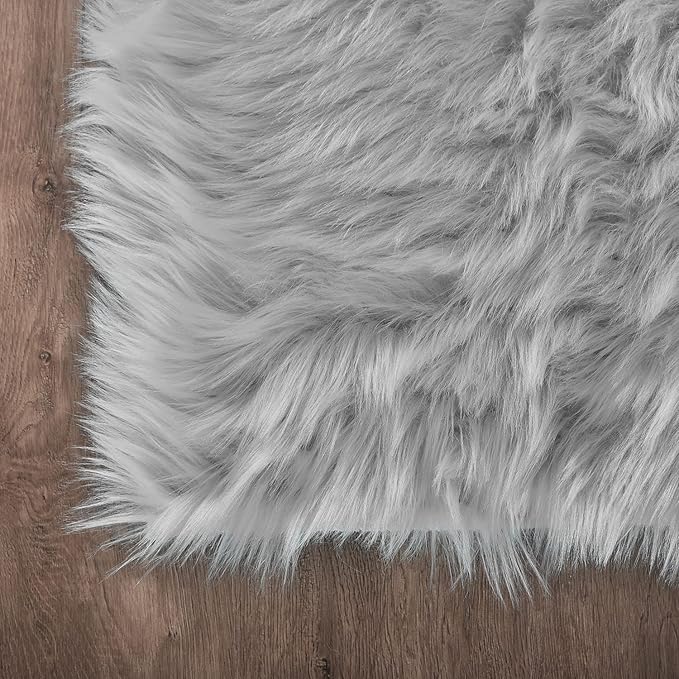 Latepis Faux Sheepskin Fur Rug 2x4 Feet Light Grey Fluffy Rugs Shag Furry Rug Small Area Rugs Carpet for Bedroom Living Room, Cushion