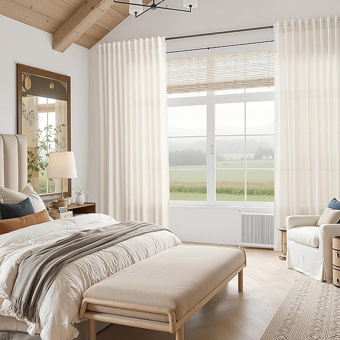 Modern Linen Curtains for Living Room 120 Inches Long Light Filtering Semi Sheer Curtain Back Tab Neutral Luxury Modern Farmhouse Decor Floor to Ceiling High Window for Bedroom 52x120, 2 Panels
