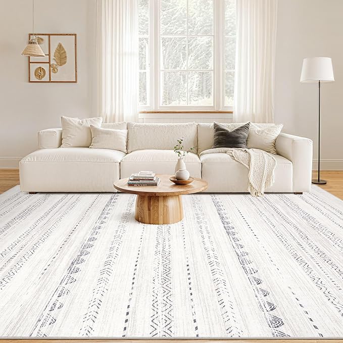 Nakagishi 8x10 Area Rugs Living Room: Washable Boho Large Neutral Soft Farmhouse Rug Stain Resistant Modern Moroccan Non-Slip Indoor Carpet for Bedroom Nursery Kids Playroom Office Dining Room- Gray
