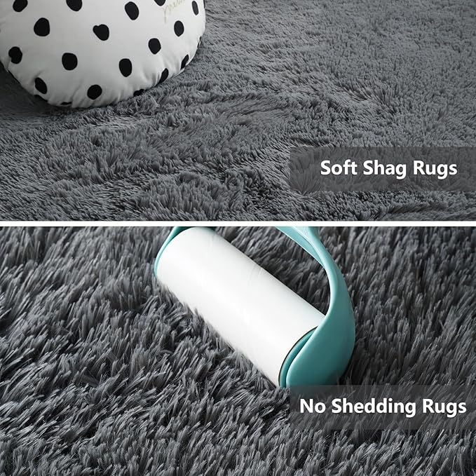 10X14 Large Shag Area Rugs for Living Room Bedroom,Big Soft Purple Fluffy Rug for Bedroom Dorm, Indoor Carpet Nursery Rugs for Kids Girls Room Home Decor,Dark Grey