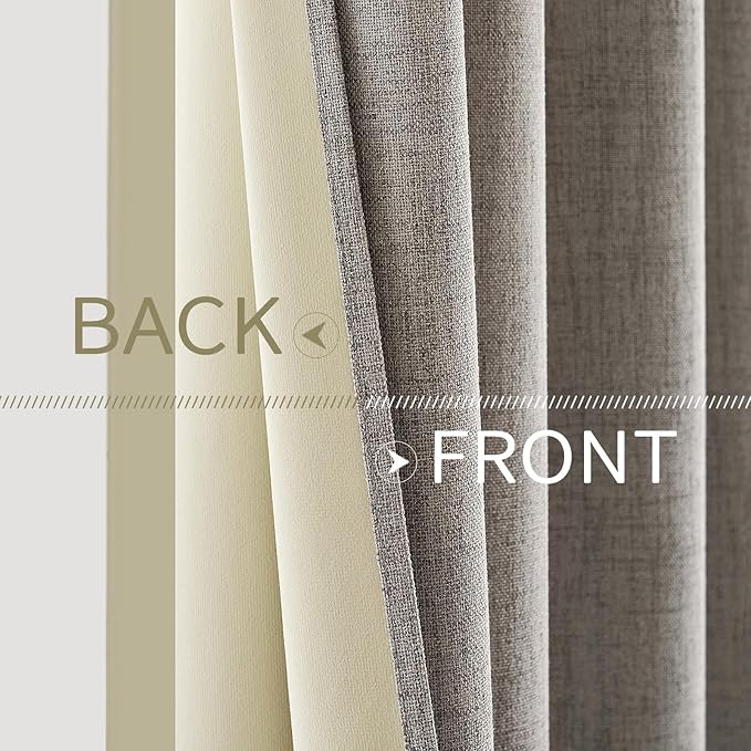 MIULEE 100% Blackout Linen Textured Curtains for Bedroom Solid Thermal Insulated Warm Taupe Grommet Room Darkening Curtains & Drapes Luxury Decor for Living Room Nursery 52 x 63 Inch (2 Panels)