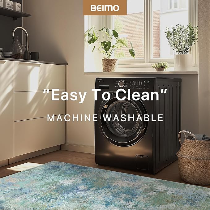 BEIMO Area Rugs 10x14 for Living Room Bedroom, Modern Abstract Machine Washable Rug, Large Soft Low Pile Floor Carpet with Non Slip Backing for Dining Room, Blue Green