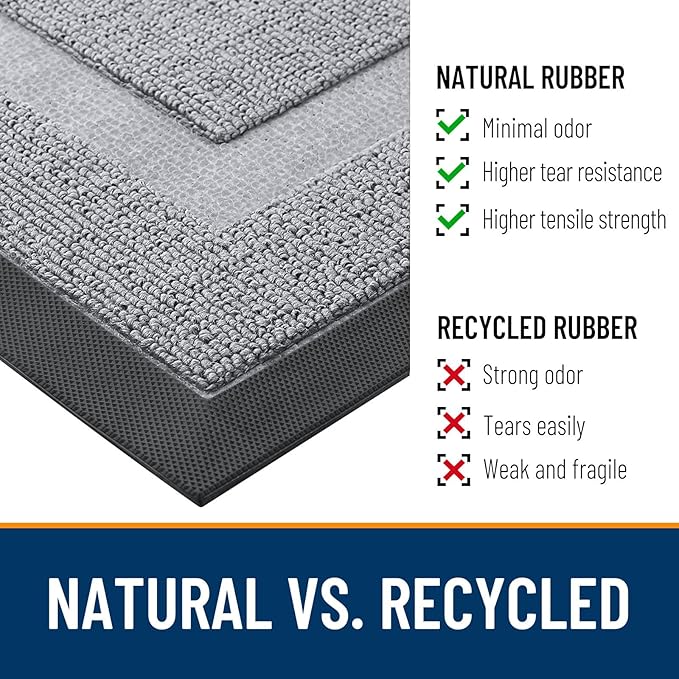 OLANLY Front Door Mat Indoor Outdoor Entrance, Waterproof All-Season, All-Weather Doormat, Sturdy Natural Rubber, Low Profile, Easy Clean Patio Porch Entryway Mat, 59x23, Silver Gray