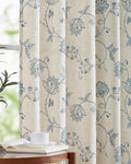 jinchan Linen Curtains Floral Curtain 84 Inch Length for Living Room Bedroom Light Filtering Rod Pocket Back Tab Jacobean Curtains Flax Linen Texture Window Drapes Set 2 Panels Blue on Linen