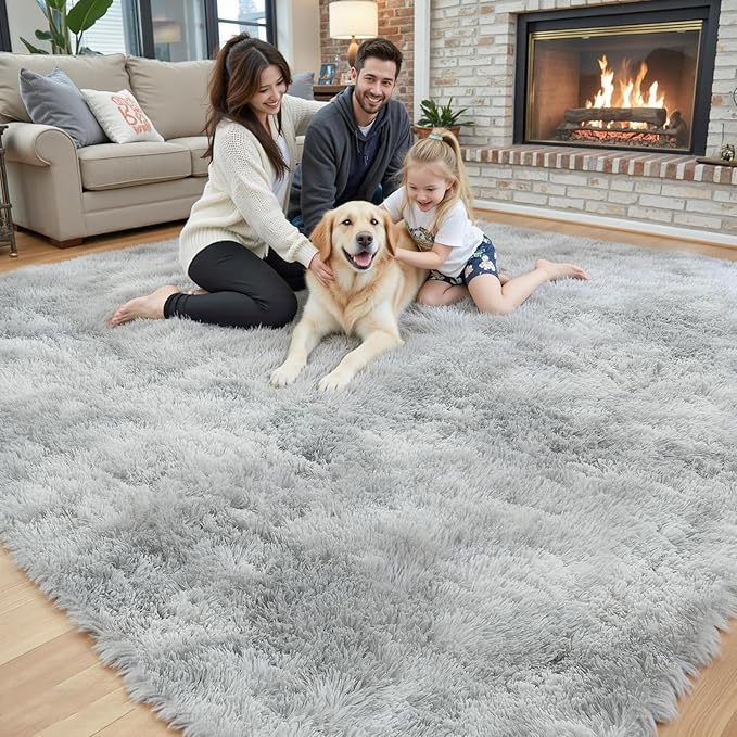 Rugs for Living Room 6x9, Alfombras para Salas Shag Large Plush Soft Area Rug, Shaggy Carpets for Bedroom, Kids Boys Girls Home Decor Aesthetic (Light Grey Tie-Dyed, 6x9 Feet)