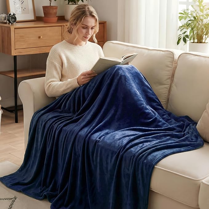 Exclusivo Mezcla Fleece Blankets Queen Size for Bed, Super Soft and Warm, All Season, Cozy, Plush, Lightweight, 90x90 Inches, Navy Blue