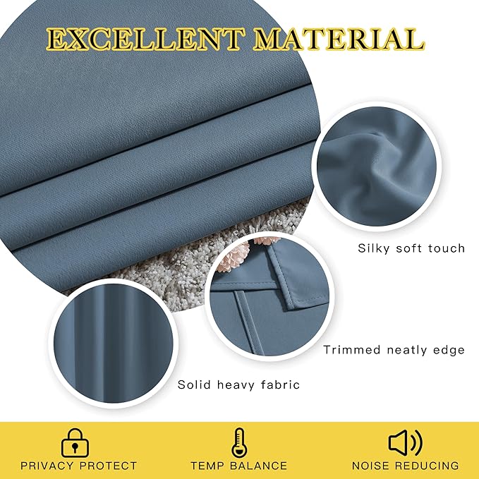 NICETOWN Patio Blackout Curtain Panels - Thermal Insulated Grommet Blackout Drapes Light Blinds Room Darkening Window Treatments for Villa/Cottage (2 Panels, W80 x L95, Smoky Blue)