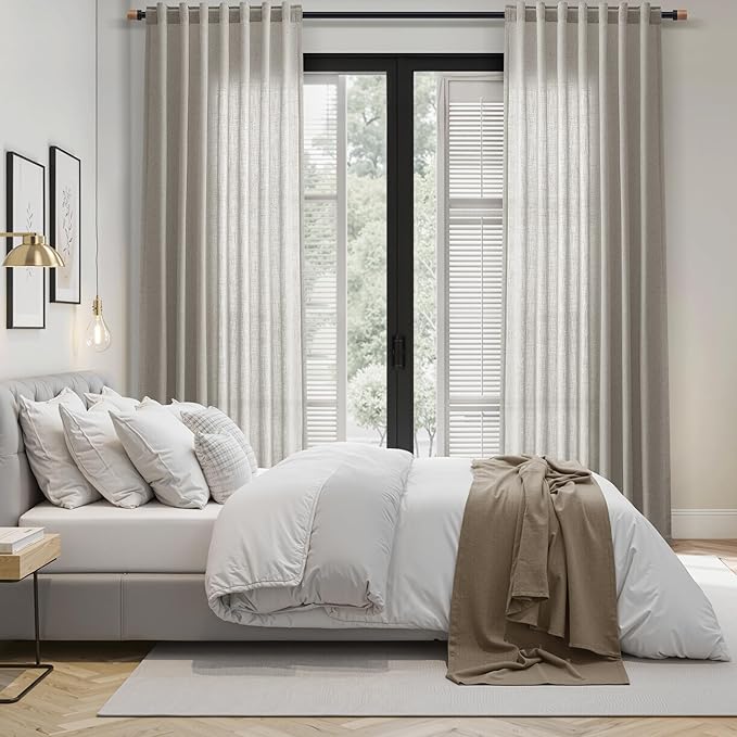 Silver Gery Linen Curtains 96 Inches for Bedroom Living Room Burlap Textured Linen Drapes Rod Back Tab Modern Farmhouse Coastal Decor Light Filtering Curtain for Dinning Room Office 52x96