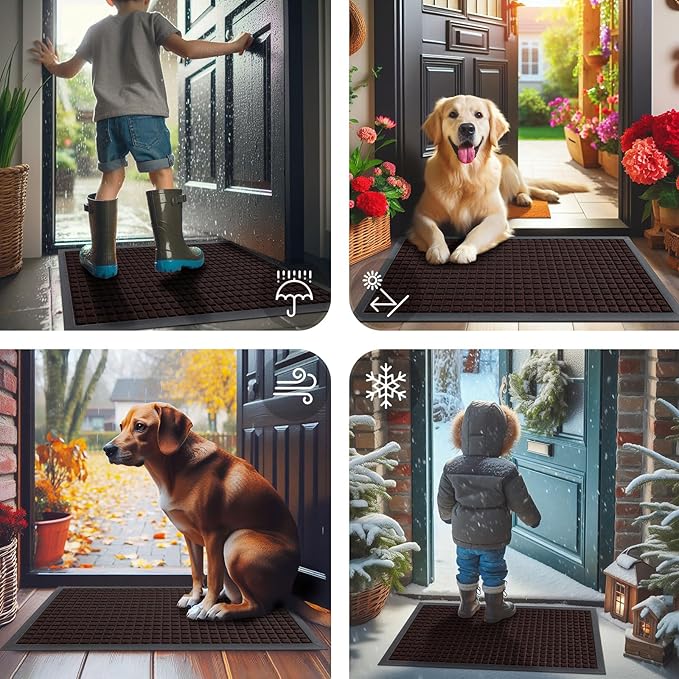 Smiry Front Door Mat Outside Entrance, Heavy Duty Natural Rubber Doormat, Non Slip, Trap Dirt and Moisture, Easy Clean, Low Profile Welcome Floor Mats for Indoor Outdoor Entry, 59x23 Inch, Brown