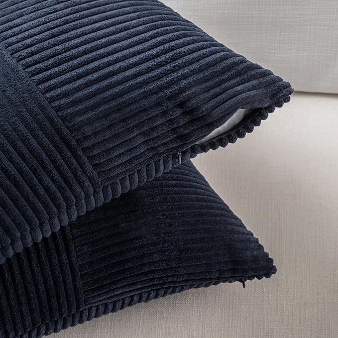 Fancy Homi 2 Packs Navy Blue Decorative Throw Pillow Covers 20x20 Inch for Living Room Couch Bed Sofa, Rustic Farmhouse Boho Home Decor, Soft Corss Corduroy Patchwork Accent Cushion Case 50x50 cm