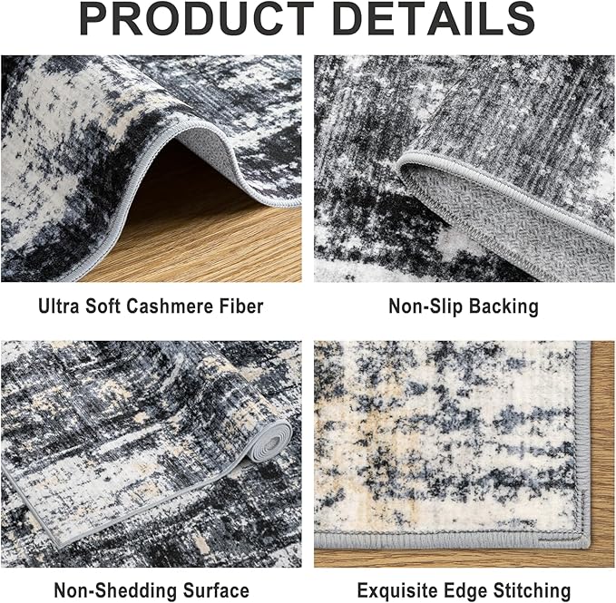 Area Rugs Living Room Rug - 5x7 Washable Modern Abstract Soft Neutral Non-Slip Carpet Large Indoor Floor Thin Carpets for Bedroom Dining Room Farmhouse Nursery Home Office Black Gold
