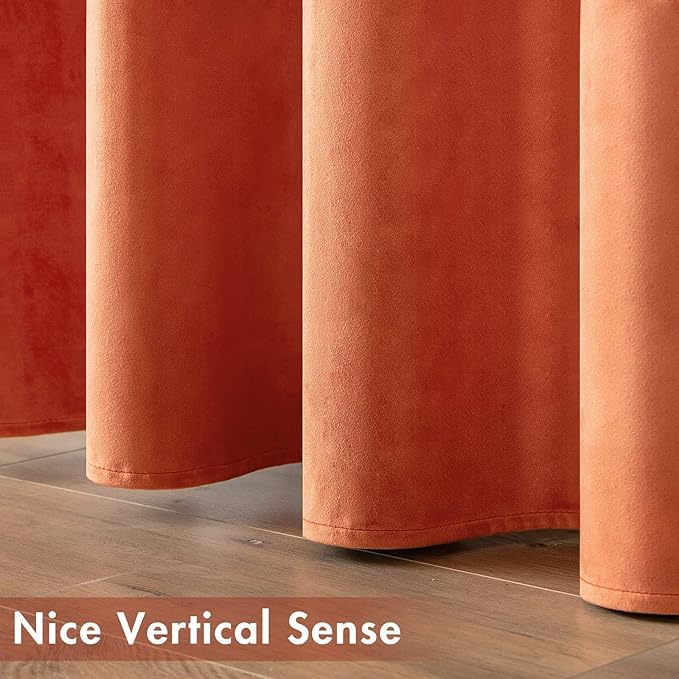 MIULEE Orange Velvet Curtains 96 Inch Length for Fall Thermal Insulated Soundproof Room Darkening Long Blackout Curtains/Grommet Window Drapes Black Out for Theatre/Girls Room Decor Set of 2